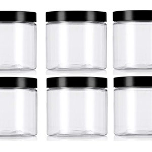 Clear Plastic Jar with Black Lid, 8 oz Capacity (Pack of 6)