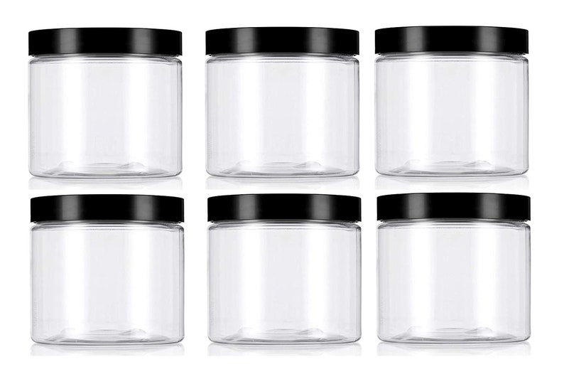 Clear Plastic Jar With Black Lid 8 Oz Capacity pack of 6 Etsy
