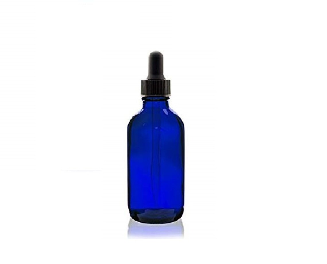4 Oz 120 ml BLUE Boston Round Glass Bottle w/Dropper Pack