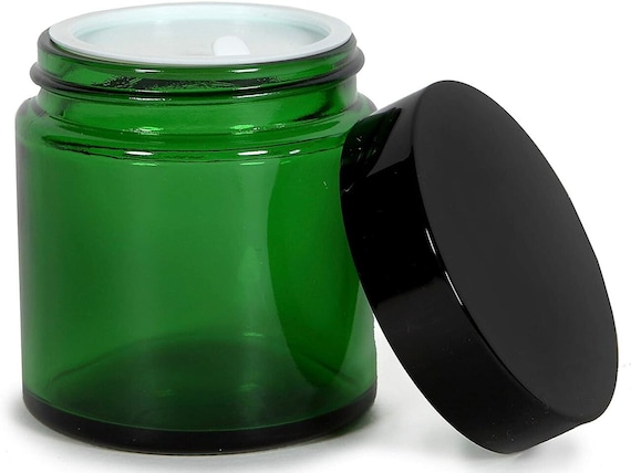12 Pack, Green, 4 Oz, Round Glass Straight Sided Jars, With Inner