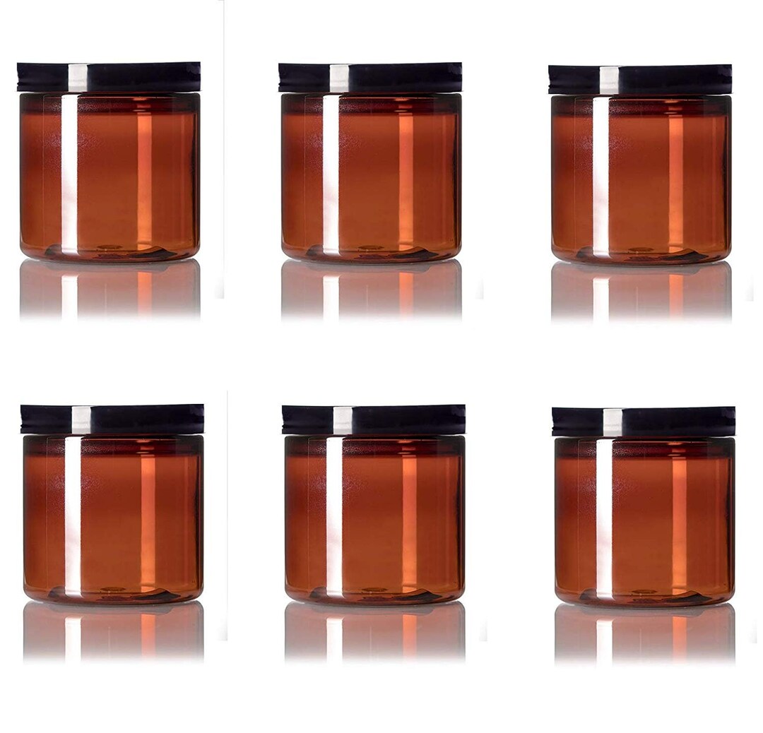 8 Oz Amber Plastic Jar Straight Sided With Black Lid Pack of 6 - Etsy