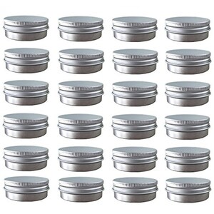 24 Pack (2 Oz/60ml) Screw Top Round Aluminum Tin Cans, Metal Tin Storage Jar Containers with Screw Cap