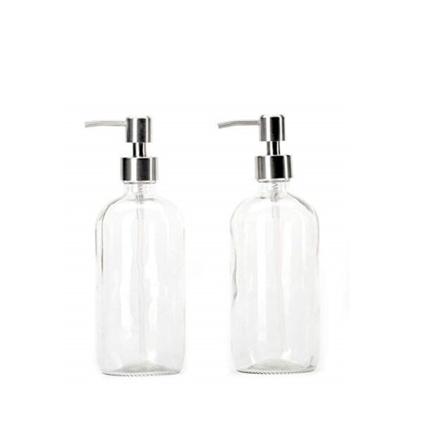 16 oz Clear Bottle w/ Stainless Steel Lotion/Soap Pump- Pack of 2