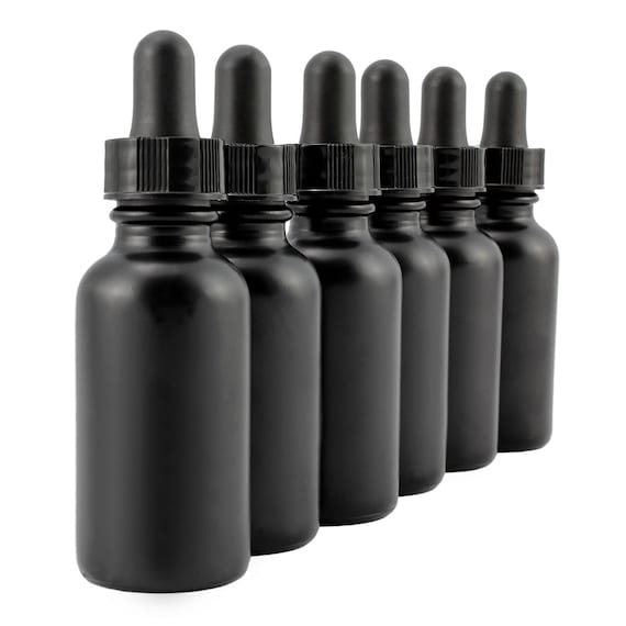 1 oz Clear Glass Boston Round Bottle w/ Black Glass Dropper Pack of 6 