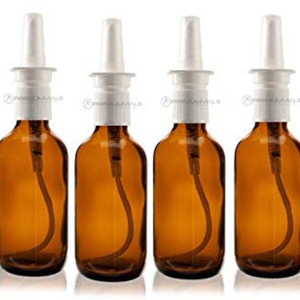 2 OZ Amber Boston Round Glass Bottle - W/Nasal Sprayer - Pack of 6