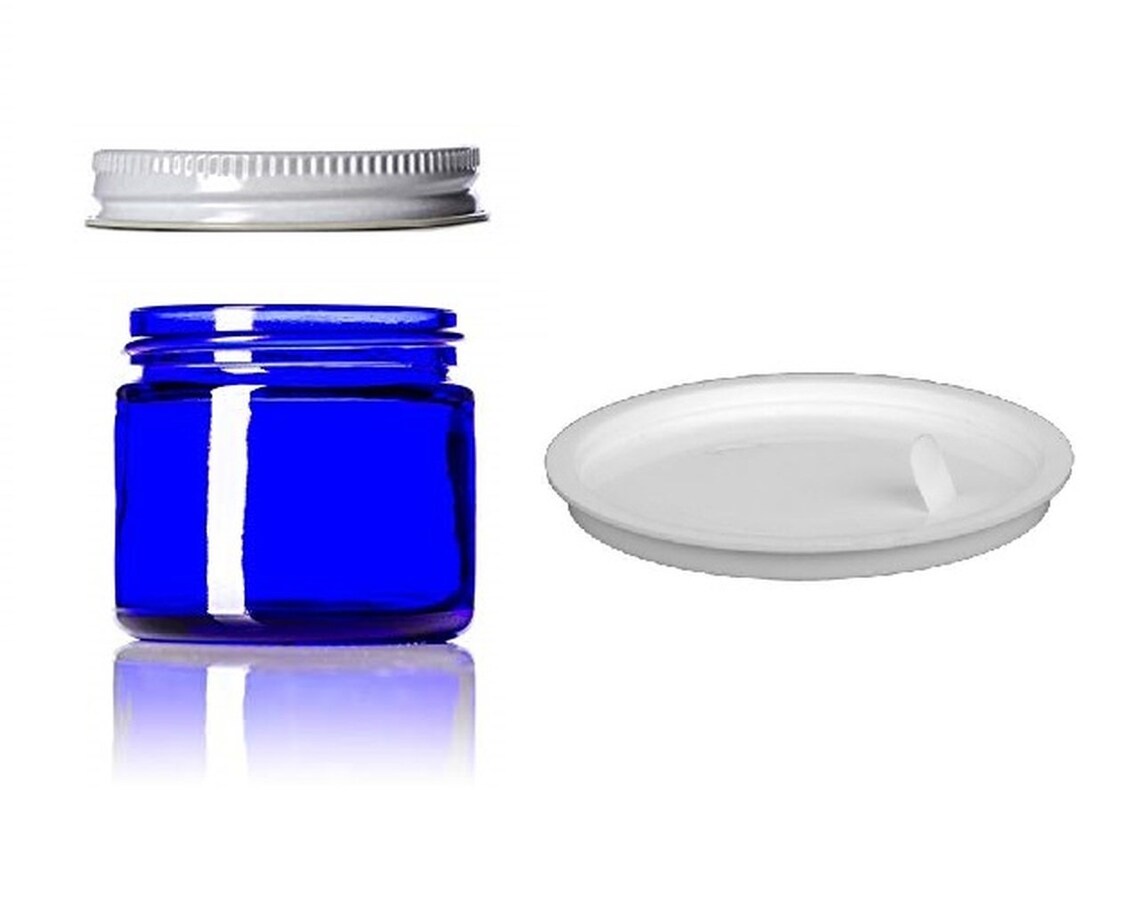 2 Oz Cobalt BLUE GLASS Jar Straight Sided W/ White Metal Screw Lids Pack of 12 Etsy