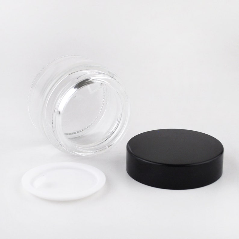1 Oz Glass Clear Cream Jar With White Insert and Black Lid Etsy