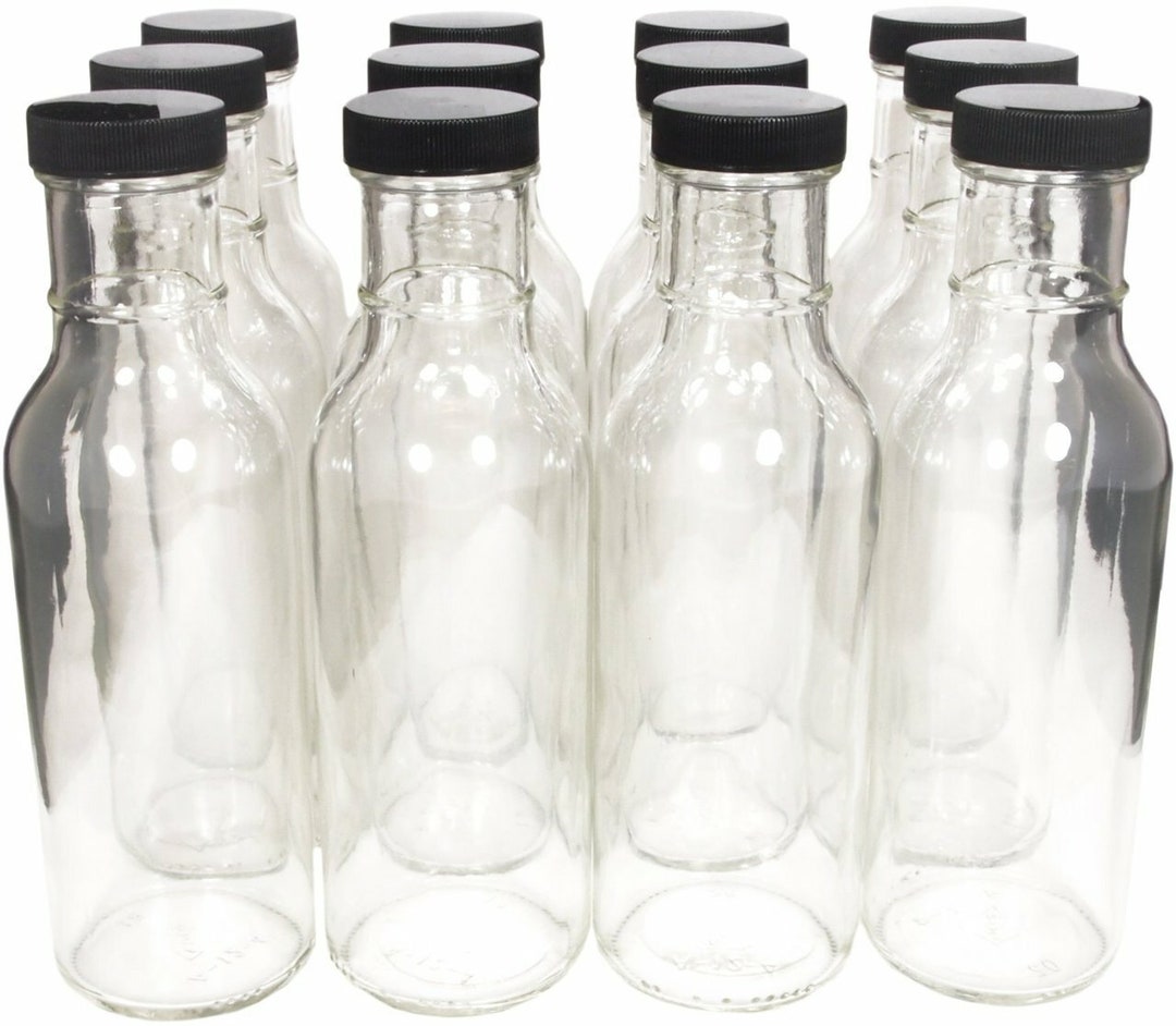 12 Oz Round Sauce Bottle With Black Cap Pack of 48 Etsy