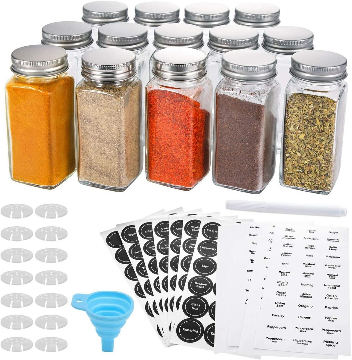 14 Pcs Glass Spice Jars with Spice Labels 4oz Empty Square Etsy