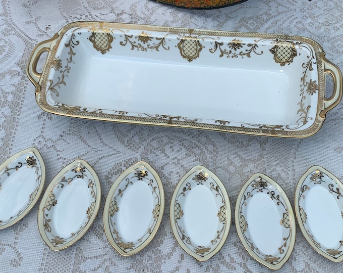 Antique Nippon Salt Cellars With Master Bowl Nippon Blue Etsy