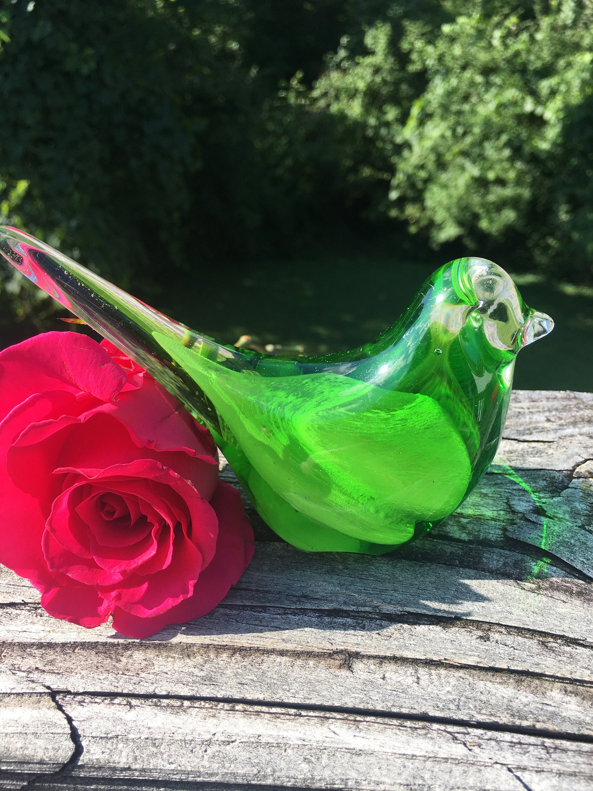 Vibrant Green Art Glass Bird Paperweight glass bird green Etsy