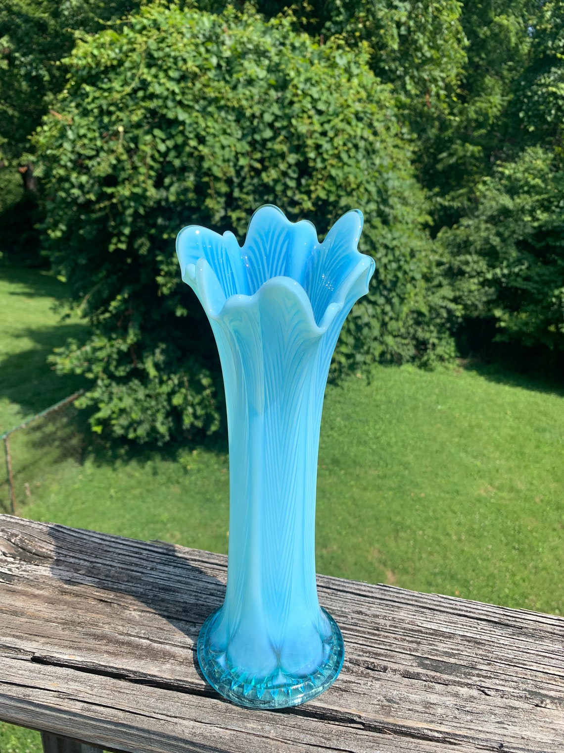 Pretty Northwood Opalescent Blue Swung Glass Vase opalescent Etsy