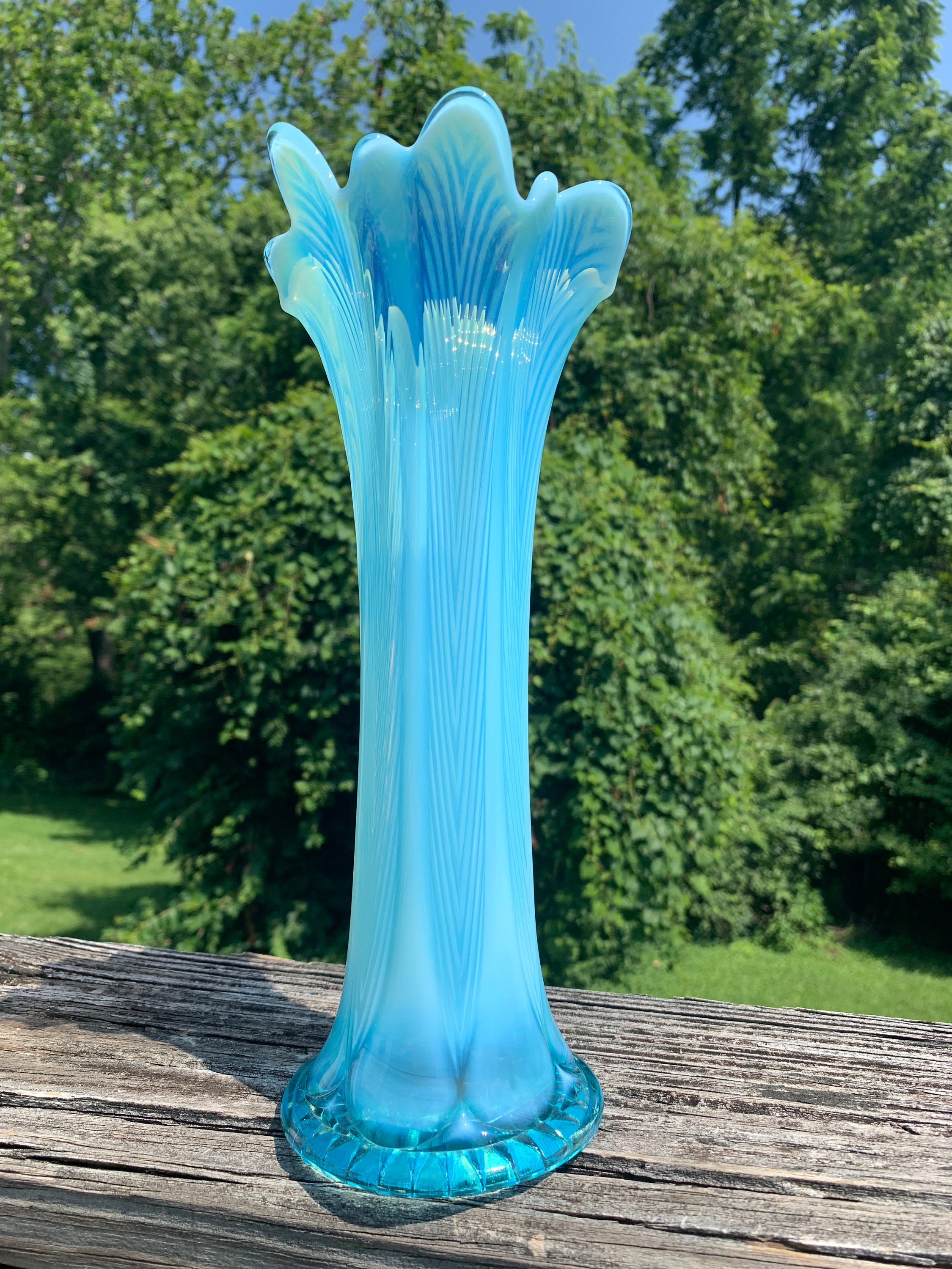 Pretty Northwood Opalescent Blue Swung Glass Vase opalescent Etsy