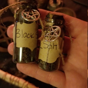RITUAL BLUE or BLACK Blessed Salt / Portable Protection / Witches Black Salt / Wicca / Hoodoo / Pagan / Altar / Spells / Cork Bottle