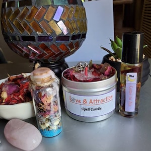 COME TO ME! Love Kit /  Witchcraft / Wicca / Love Spell Candle / Come to Me Oil / Red Hot Love Rice / Rose Quartz Crystal