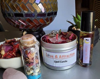 COME TO ME! Love Kit /  Witchcraft / Wicca / Love Spell Candle / Come to Me Oil / Red Hot Love Rice / Rose Quartz Crystal