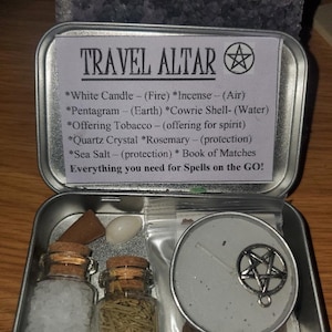TRAVEL ALTAR in hinged metal tin Box Kits / Witchcraft / Wicca / Herbs / Crystals / Candles