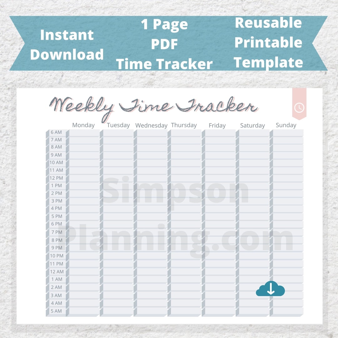 Weekly Time Tracker Printable 168 Hour - Etsy