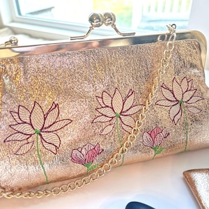 gold evening bag, gift for her, prom bag, embroidered bag, gift, Pink Clutch, birthday gift for her, Unique Clutch, clutch bag, wedding gift