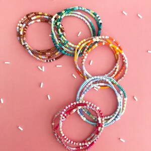 Rainbow single strand bracelet set /sackable bracelets / tiny seed bead bracelets / stretch seed bead bracelet