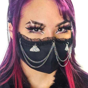 Luna Moth Face Mask: Gothic Lace, Chains, and Charm