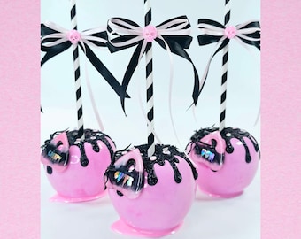 Pink Poison Candy Apples , Halloween Apple, Food Props, Faux Candy Apple For Tier Tray