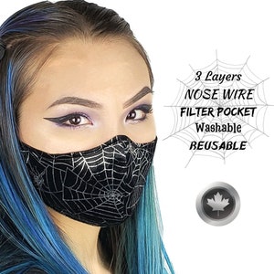 Goth Velvet Spiderweb Face Mask, Gothic Halloween Velvet Mask, Reusable, Washable, 3 Layer Mask, Made in Canada by Triple Wish Decor