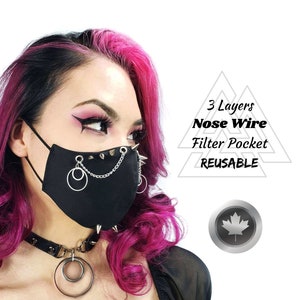 Spiked Face Mask with Chains and Charms, Goth Face Mask, Reusable with Filter Pocket, Made in Canada By Triple Wish Decor
