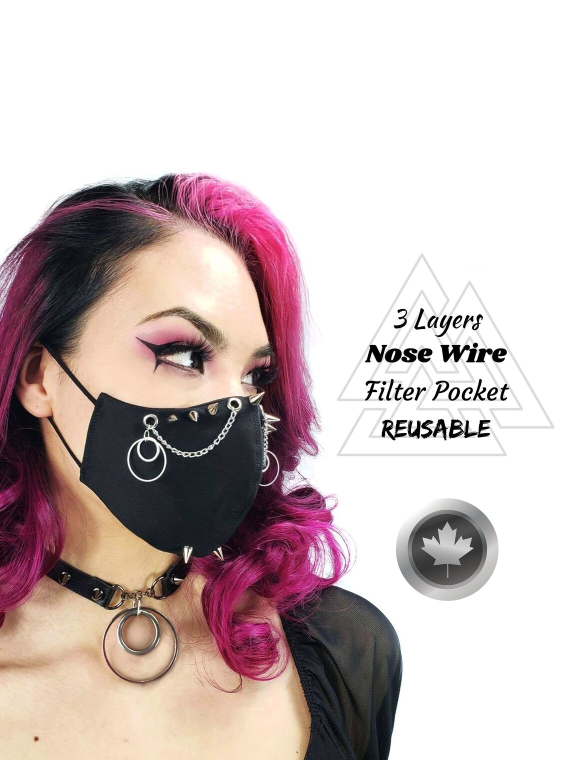 Studded Face Mask With Chains Goth Face Mask Reusable With | Etsy