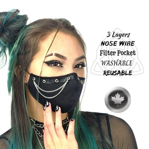 Goth Cotton Face Mask, Victorian Mask, 3 Layers, Lanyard Mask Holder, Alternative Mask, Reusable, By Triple Wish Decor