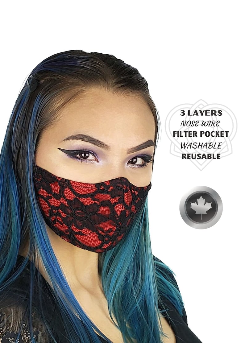 Gothic Lace Victorian Face Mask , Alt Face Mask, Mask with Lanyard, Emo Mask, Reusable, Made In Canada by Triple Wish Decor image 1