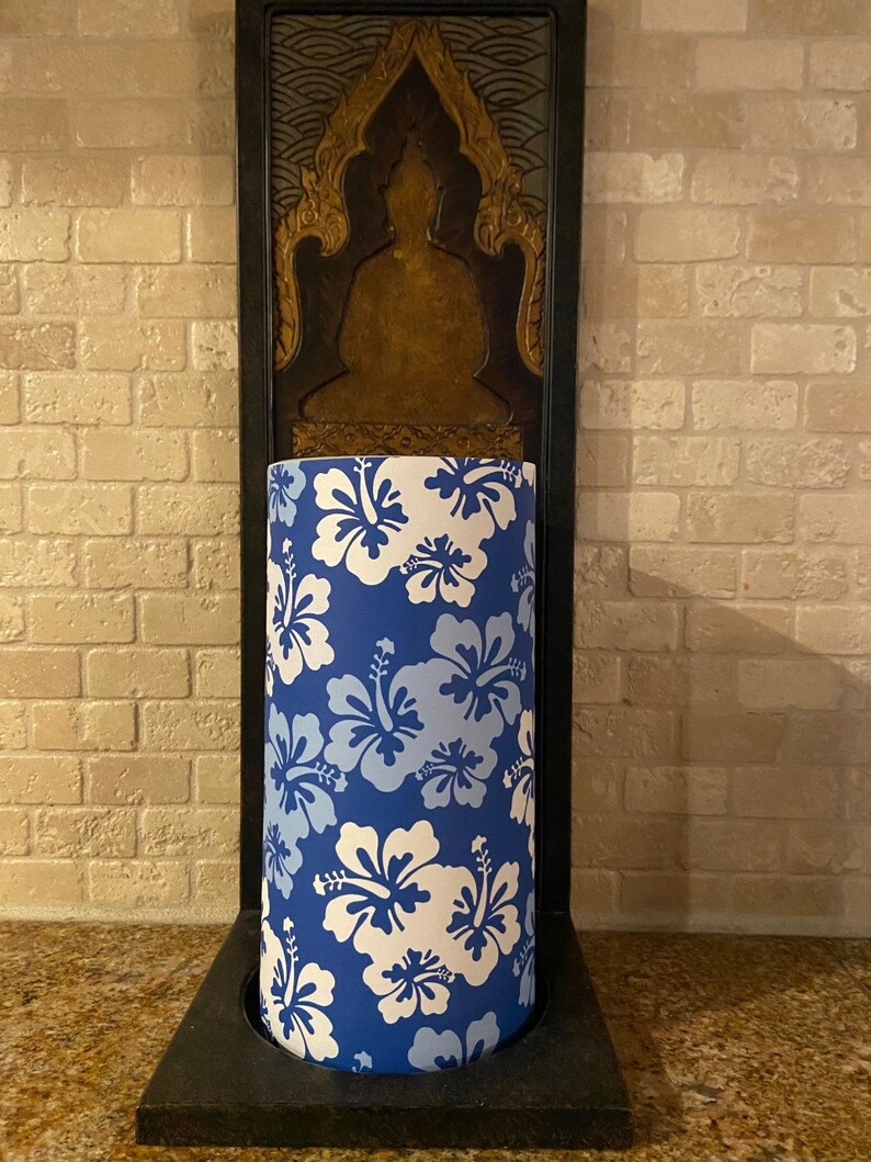 Blue & White Hibiscus Tall Flameless Candle Tropical Decor Etsy