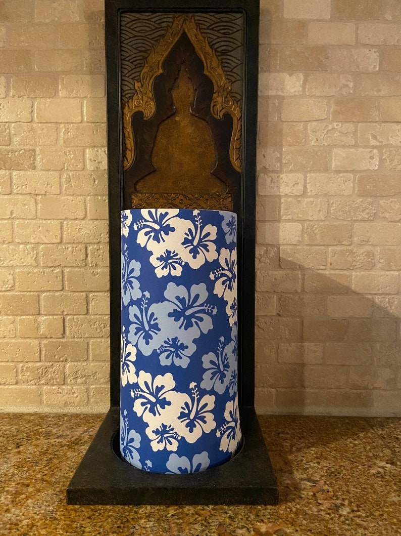 Blue & White Hibiscus Tall Flameless Candle Tropical Decor Etsy