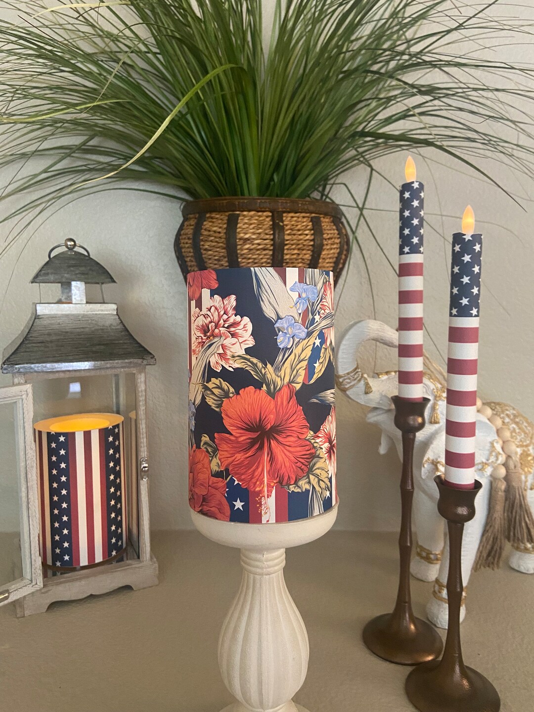 Patriotic Hibiscus Flameless Candle 4th of July Decor Usa - Etsy