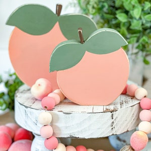 Wood peach, rustic peach, peach decor, peach theme, peach tiered tray, peaches, wooden peach, peach