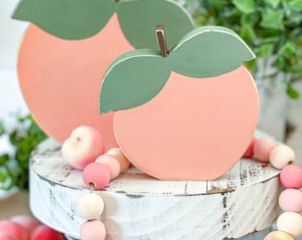 Wood peach, rustic peach, peach decor, peach theme, peach tiered tray, peaches, wooden peach, peach