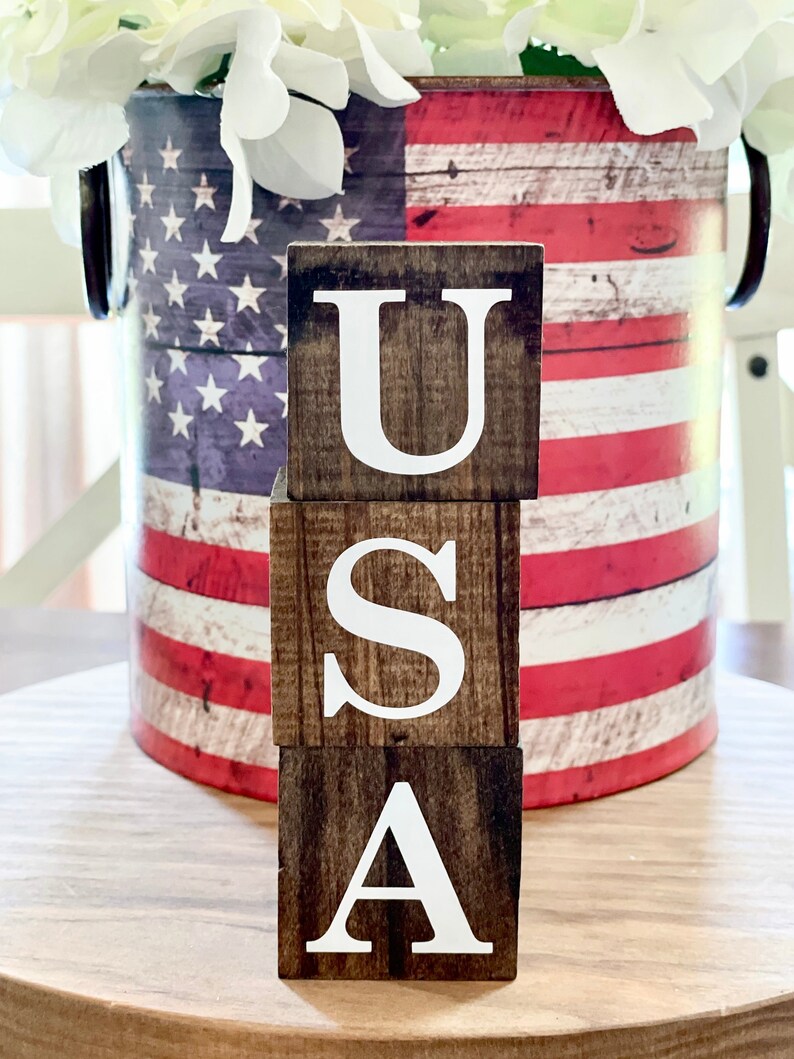 Usa Blocks USA Blocks, Patriotic Decor, Tiered Tray Decor, Farmhouse Americana ...