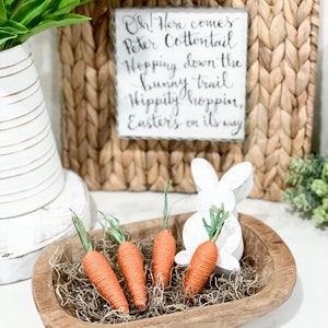 Easter centerpiece, handmade Easter, dough bowl decor, carrot centerpiece, carrot decor, carrot display, bunny centerpiece, bunny decor