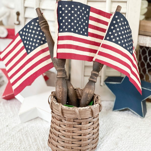 Spindle flags, American flag, patriotic decor,  vintage spindles, Memorial Day, July fourth, vintage decor, Americana, flag decor, patriotic