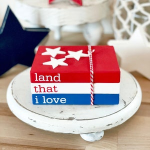Patriotic bookstack, Memorial Day decor,  Fourth of July decor, wood bookstack, tiered tray decor, Americana decor, farmhouse decor,