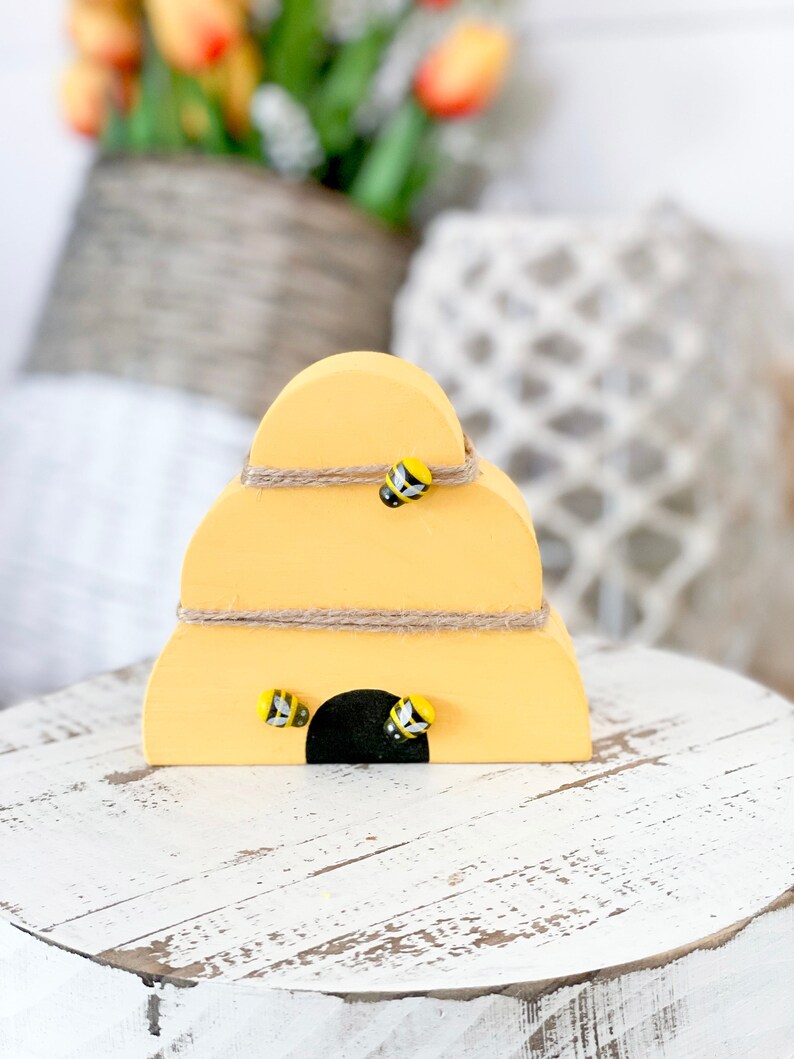 Wooden Bee Hive Bee Decor Bee Hive Bee Theme Bee Tiered Etsy