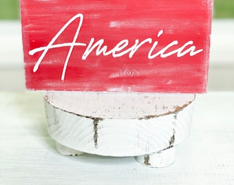 Patriotic decor, tiered tray, farmhouse signs, patriotic signs, patriotic tiered tray, wood sign, patriotic theme, Memorial Day, July fourth