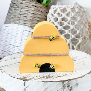 Wooden bee hive, bee decor, bee hive, bee theme, bee tiered tray, bees, honey bee, bumble bee, summer decor, summer tiered tray