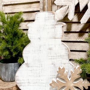 Snowman riser, wood snowman, handmade snowman, winter decor, farmhouse Christmas, handmade winter decor