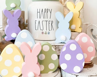 Wooden egg, Easter eggs, Easter decor, spring decor, Easter tiered tray, wood eggs, Easter bunny, painted eggs, Easter basket, handmade egg,