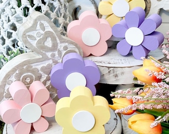 Wooden flowers, flowers, spring decor, spring flowers, daisies, spring tiered tray, Easter decor, farmhouse spring, farmhouse Easter, garden