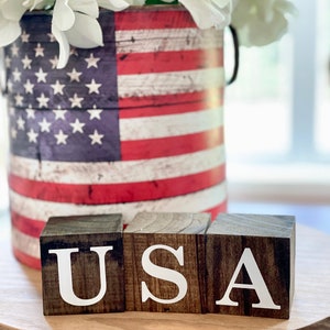 USA blocks, patriotic decor, tiered tray decor, farmhouse Americana , stackable blocks, summer farmhouse decor, USA decor, handmade USA
