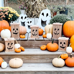 Wooden jack-o-lantern, wooden lantern, Halloween porch decor, Halloween jack-o-lantern