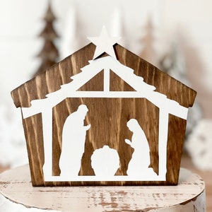 Wood nativity, Christmas decor, nativity, rustic Christmas, neutral Christmas, manger, Christmas manger, baby Jesus, religious decor
