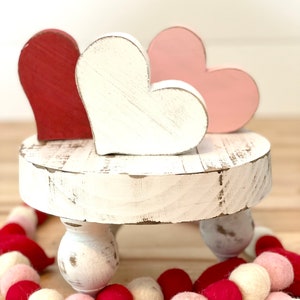 wood heart, heart decor, Valentine’s decor, valentines tiered tray, conversation heart, pink hearts, red hearts, white hearts, Valentine’s